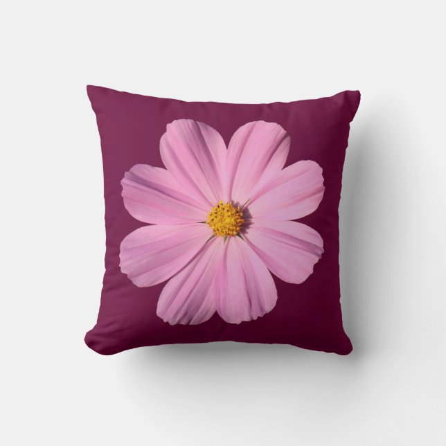 Roze Cosmos - Tegen Wijnrood Kussen (Voorkant)