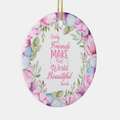 Roze Cosmos Waterverf Bloemenkrans Vriendschap Keramisch Ornament (Rechts)