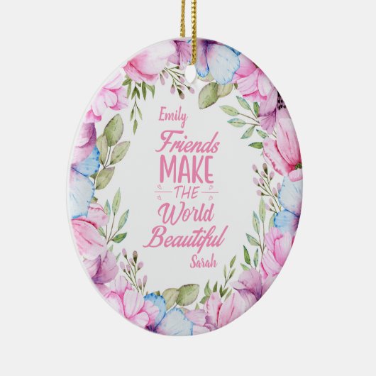 Roze Cosmos Waterverf Bloemenkrans Vriendschap Keramisch Ornament (Rechts)