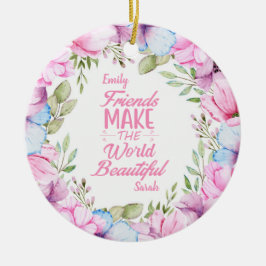 Roze Cosmos Waterverf Bloemenkrans Vriendschap Keramisch Ornament