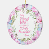 Roze Cosmos Waterverf Bloemenkrans Vriendschap Keramisch Ornament (Links)