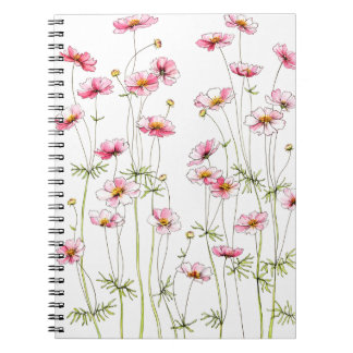 Roze Cosmos Wilde Bloem Handgeschilderde Stijl Blo Notitieboek