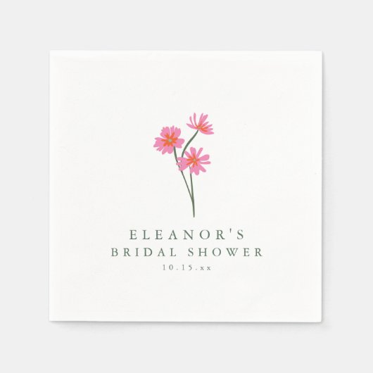 Roze Cosmos Wilde Bloem Persoonlijke Bruidsdouche Servet (Voorkant)