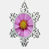 Roze Cosmos Wildflower Floral Tin Sneeuwvlok Ornament (Rechts)