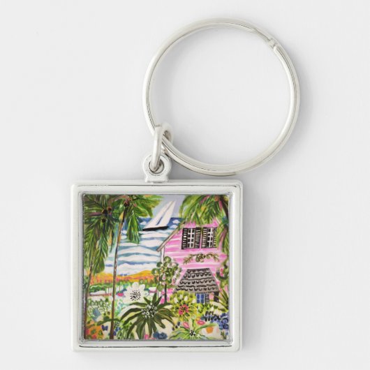 Roze Cottage aan de Baai I Sleutelhanger (Voorkant)