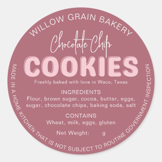Roze Cottage Cookie Ingredientenlijst Sticker (Voorkant)