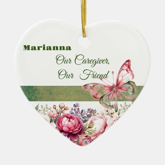 Roze Cottage Floral Caregiver Heart Ornament (Voorkant)