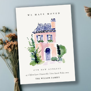 Roze Cottage Landschap Thuis We Zijn Verhuisd Kaar Bedankkaart