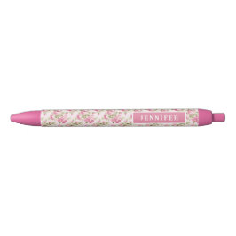 Roze Cottage Roos | Gepersonaliseerd Zwarte Inkt Pen