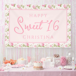 Roze Cottage Roos Happy Sweet 16e Verjaardag Spandoek