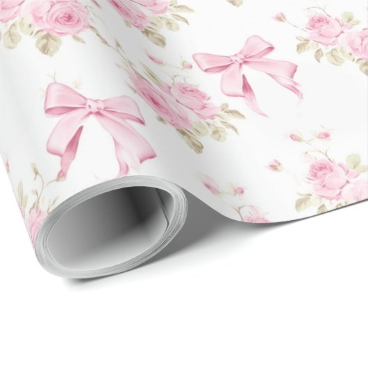 Roze Cottage Roos met Bow Coquette Cadeaupapier (Rol Hoek)