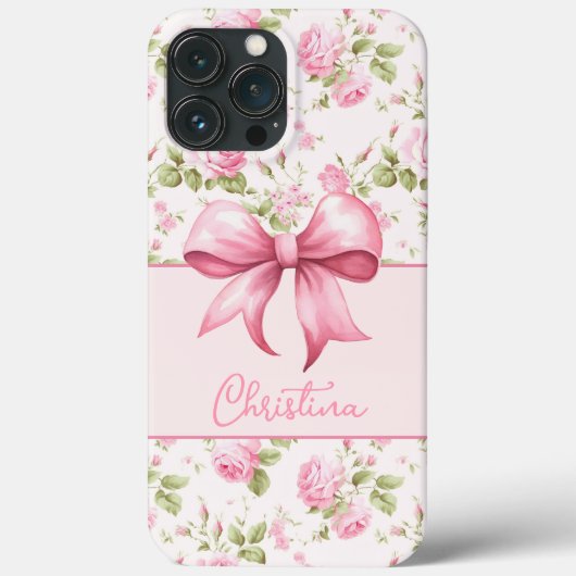 Roze Cottage Roos met Bow Coquette Case-Mate iPhone Case (Achterkant)