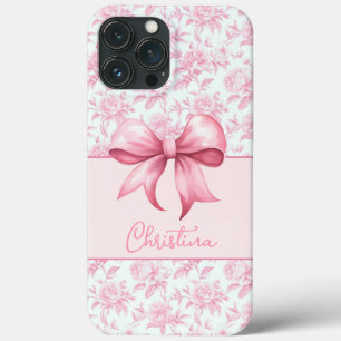 Roze Cottage Roos met Bow Coquette Case-Mate iPhone Case