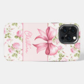 Roze Cottage Roos met Bow Coquette iPhone Hoesje (Achterkant horizontaal)