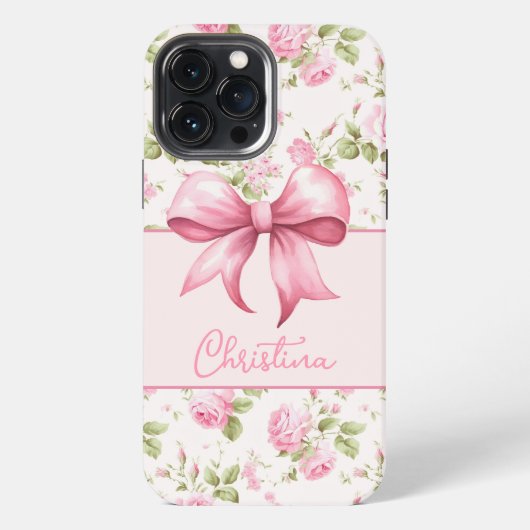 Roze Cottage Roos met Bow Coquette iPhone Hoesje (Achterkant)