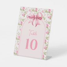 Roze Cottage Roos met Bow Coquette Tafelnummer