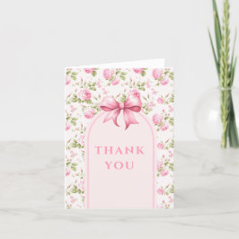 Roze Cottage Roos met Strik Coquette Bruiloft Fees Bedankkaart