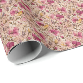 Roze Cottagecore Bloemige Romantische Wilde Bloem Cadeaupapier