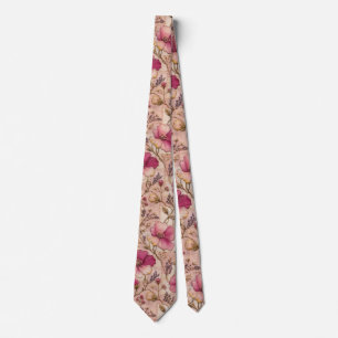 Roze Cottagecore Bloemige Vintage Botanische Stropdas