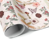 Roze Cottagecore Botanische Collage Cadeaupapier (Rol Hoek)