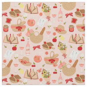 Roze CottageCore Croissant picknickmand Stof