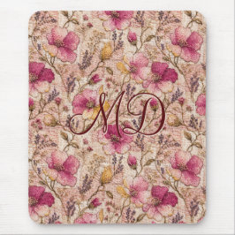 Roze Cottagecore Gebloemde Geborduurde Bloemen Muismat