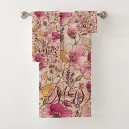Roze Cottagecore Gebloemde Geborduurde Grandmillen Bad Handdoek