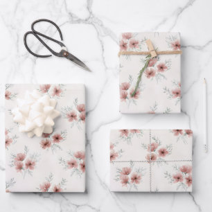 Roze Cottagecore Wilde Bloemen Botanische Print Inpakpapier Vel