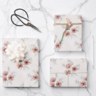 Roze Cottagecore Wilde Bloemen Botanische Print Inpakpapier Vel