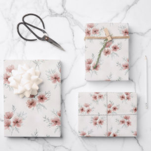 Roze Cottagecore Wilde Bloemen Drie Maten Bundel Inpakpapier Vel