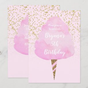 Roze Cotton Candy & Gouden Confetti Verjaardagsfee Kaart