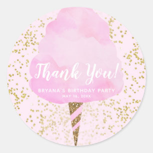Roze Cotton Candy & Gouden Confetti Verjaardagsfee Ronde Sticker