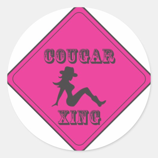 Roze Cougar Crossing Cowgirl Ronde Sticker (Voorkant)