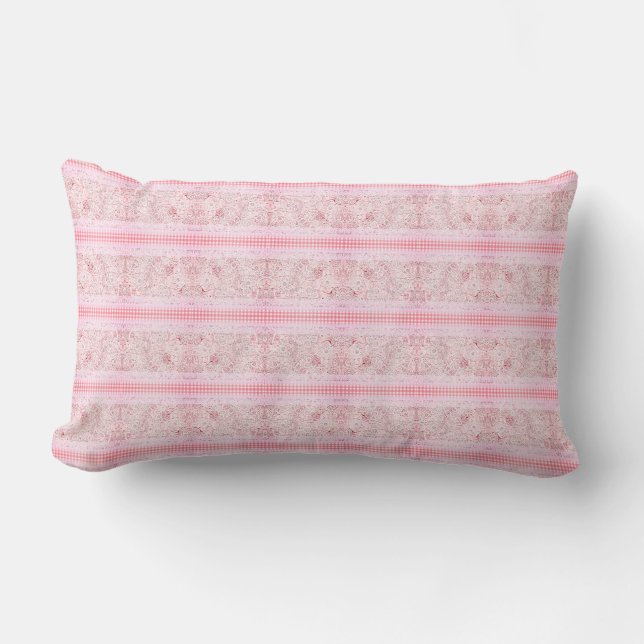  Roze  Country Gingham Lumbar Pillow Kussen (Voorkant)