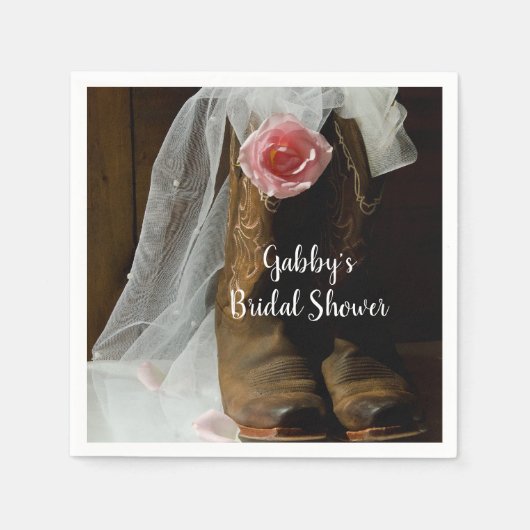 Roze Country Roos en Cowboylaarzen Bruidsdiner Servetten (Voorkant)