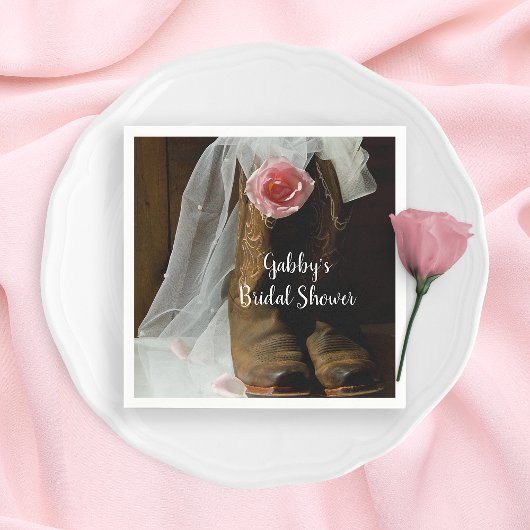 Roze Country Roos en Cowboylaarzen Bruidsdiner Servetten