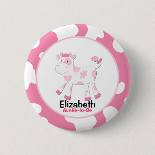 Roze Cow Gepersonaliseerd naam tag Button
