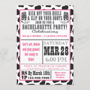 Roze Cow Print Cowgirl Bachelorette Party nodigt u Kaart