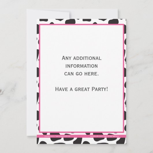 Roze Cow Print Cowgirl Uitnodiging (Achterkant)