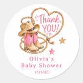 Roze Cowboy Baby Shower Favor Sticker (Voorkant)
