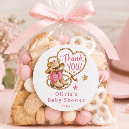 Roze Cowboy Baby Shower Favor Sticker