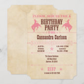 Roze Cowboy Birthday-uitnodiging Kaart (Voorkant / Achterkant)