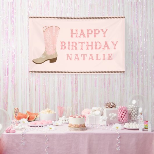 Roze Cowboy Boot Happy Birthday Spandoek (Feest)
