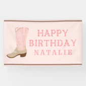Roze Cowboy Boot Happy Birthday Spandoek (Horizontaal)