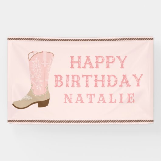 Roze Cowboy Boot Happy Birthday Spandoek (Horizontaal)