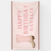 Roze Cowboy Boot Happy Birthday Spandoek (Verticaal)