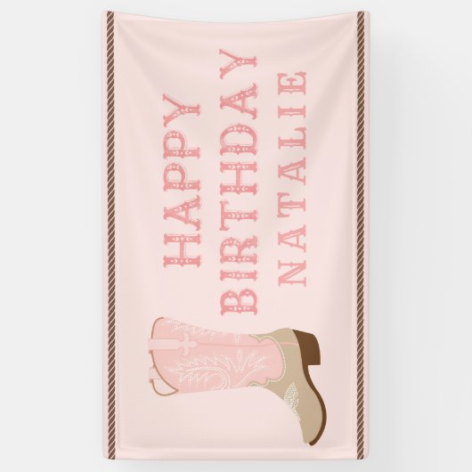 Roze Cowboy Boot Happy Birthday Spandoek (Verticaal)