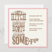Roze Cowboy Boot Invitations Kaart (Voorkant / Achterkant)