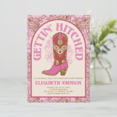 Roze Cowboy Boot krijgt een gehaakte vrijgezel Kaart (Staand voorkant)