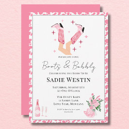 Roze Cowboy Boots & Bubbly Vrijgezellenfeest Showe Kaart